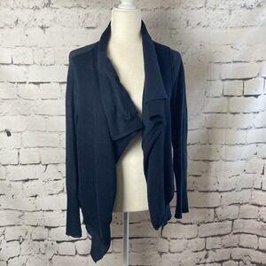 Broche Walker Sweater Womens Size Medium Cardigan Navy Blue Open Linen Blend‎